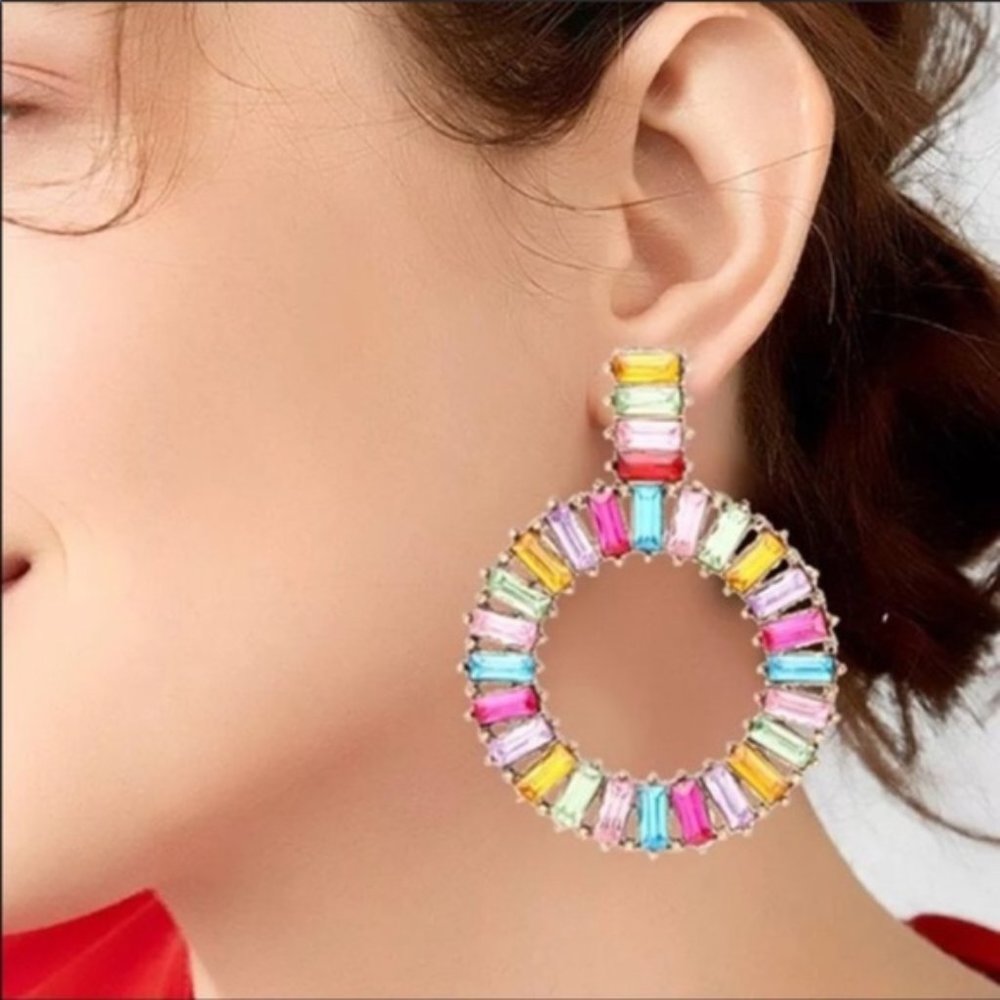 3/$30 COLORFUL RHINESTONES WATER DROP EARRINGS